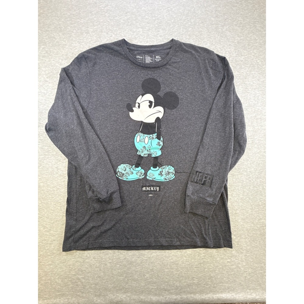 Disney Neff Mickey Mouse Long Sleeve T-Shirt Mens XL Gray Floral Graphic Tee